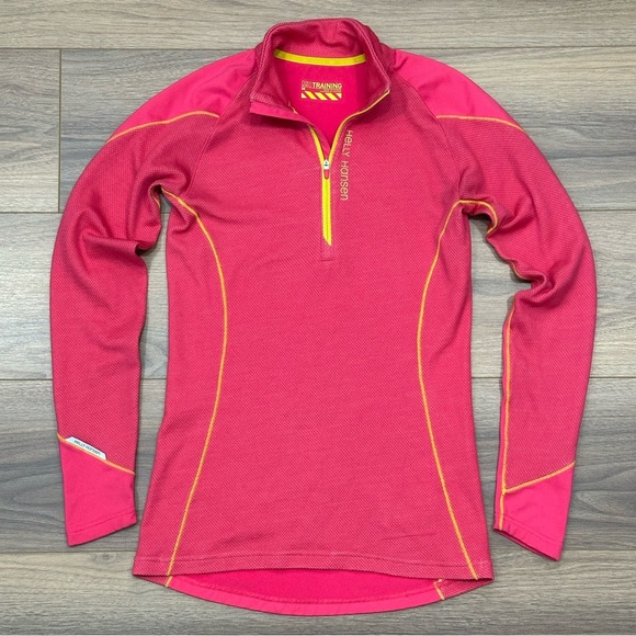 Helly Hansen Tops - Helly Hanson Training Merino Wool Blend Quarter Zip Pullover Pink/Yellow Medium